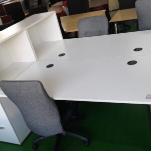 2000mm x 800mm Straight Desk With Side Pedestal & Top Bookcase White Melamine