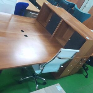 2000mm x 750mm Straight Desk With Side Desk High Pedestal & Roller Door Credenza Tower Cherry Veneer