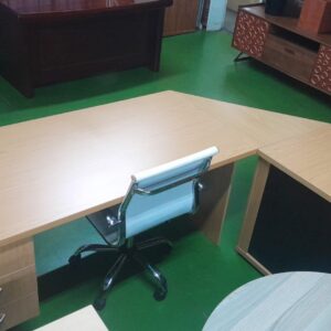 2200mm x 1700mm Straight Desk With Link, Credenza & 3Drawer Attachable Pedestal Oak Melamine