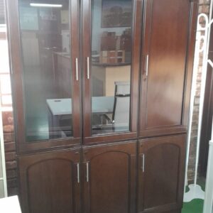 1400mm Wide Wall Unit With Glass Doors Darkwood