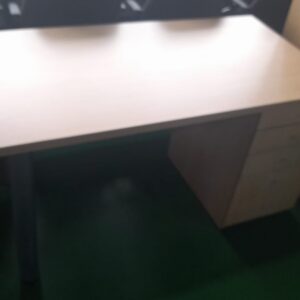 1400mm x 750mm Straight Desk With Desk High Pedestal & 2 Pole Legs Maple Melamine