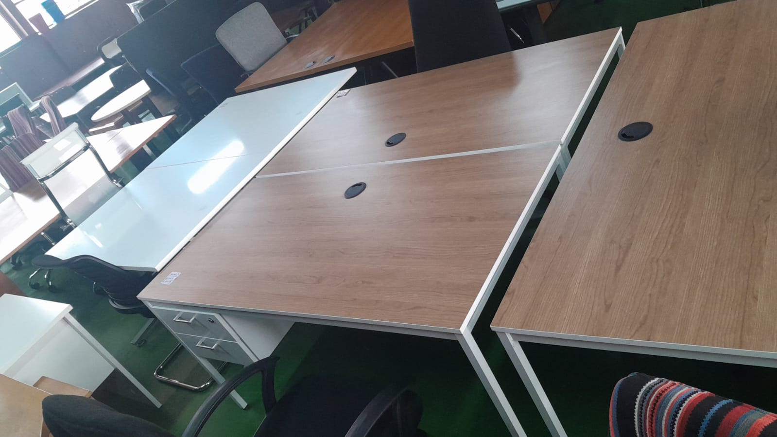 1500mm x 750mm Straight Desk On Steel Frame With Attachable Pedestal Harvard Cherry