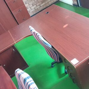 1800mm x 2100mm L Shaped Desk With Credenza & Desk High Pedestal Alice Mahogany