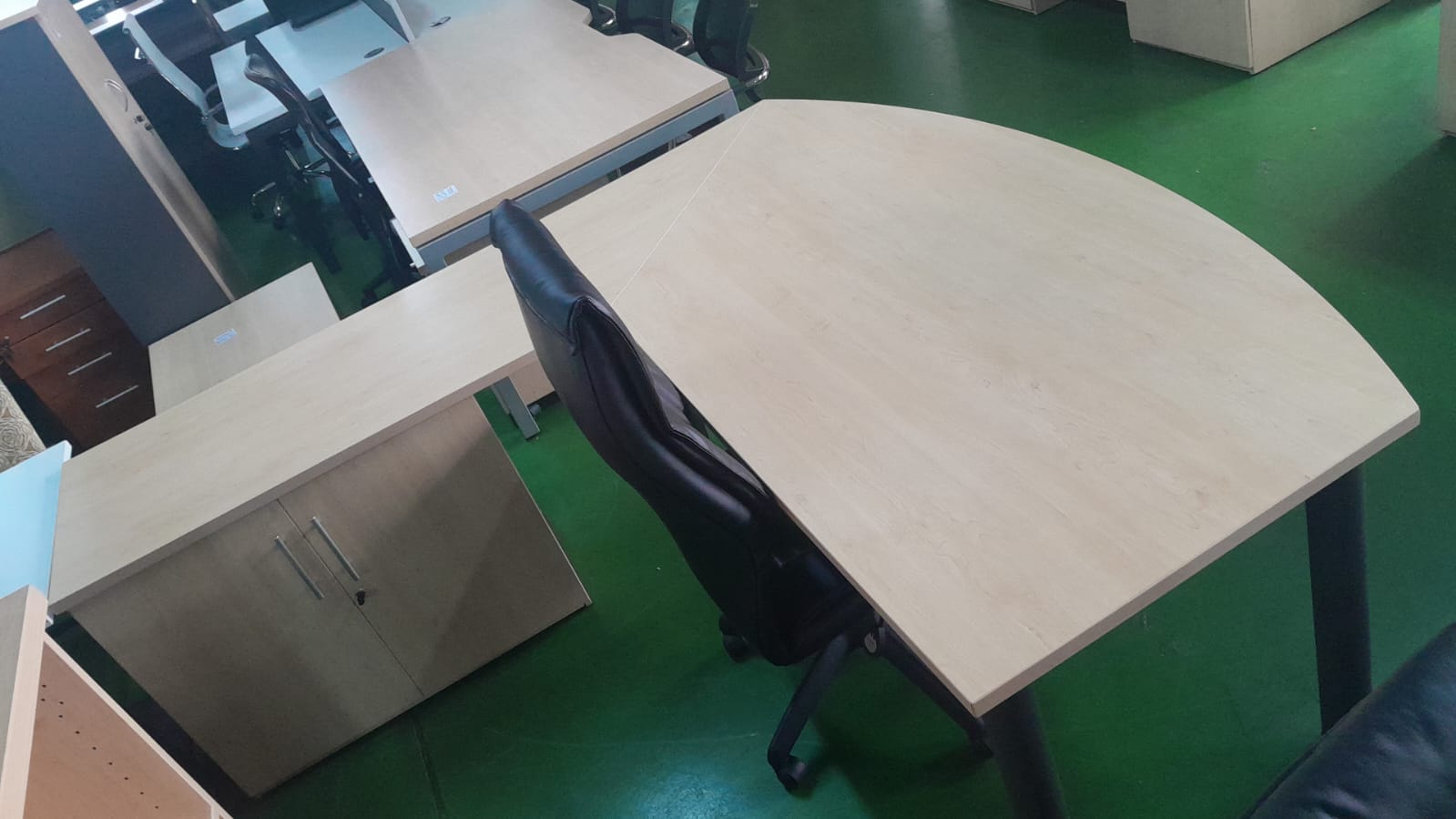 1950mm x 2200mm Bow Fronted Desk With Side Credenza Maple Melamine