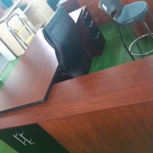 2200mm x 2000mmm Executive Desk With Credenza & Desk High Pedestal Mahogany
