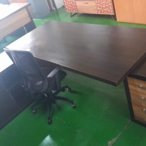 2400mm x 1900mm Executive Desk With Credenza & Desk High Pedestal Darkwood